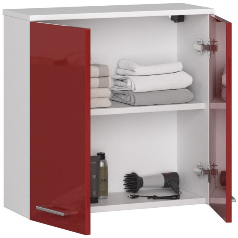 Pakabinama vonios kambario spintelė 60 cm FIN 2D, BALTA / RAUDONA - Image 2
