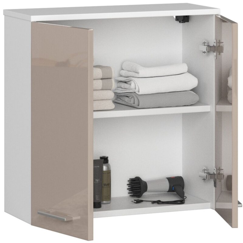 Sieninė spintelė P 60 cm FIN 2D - balto kapučino blizgesio