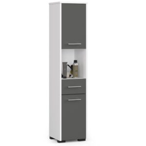 Pastatoma vonios kambario lentyna 2D 1SZ 1W 140cm, BALTA / PILKA