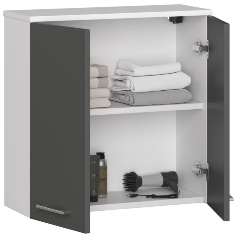 Sieninė spintelė P 60 cm FIN 2D - balta-grafito pilka - Image 2
